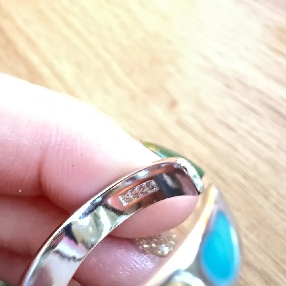 925 Sterling Silver Multicolor Heart Ring | Y2K Adjustable Enamel Band - Picture 6 of 6